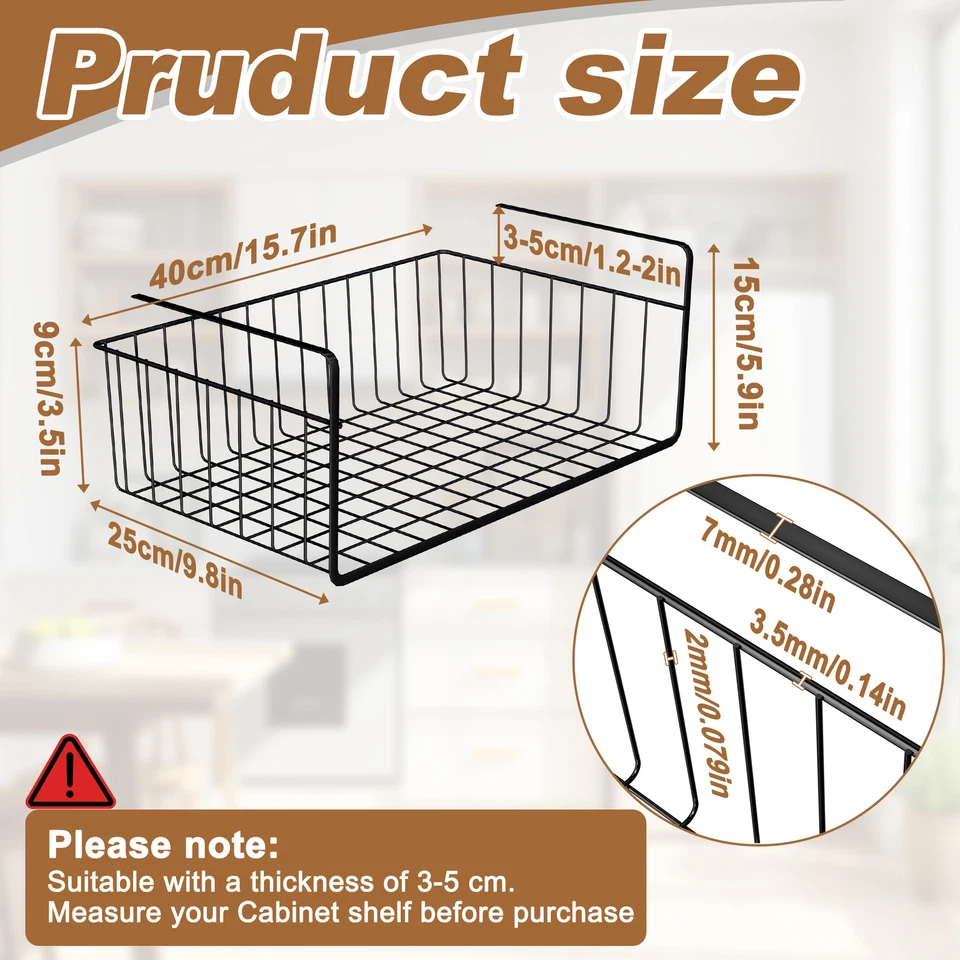 2er Set Regal Boden Hänge Korb Einhängekorb Metall Unter Schrank Küchen Schwarz - Bild 3 von 4