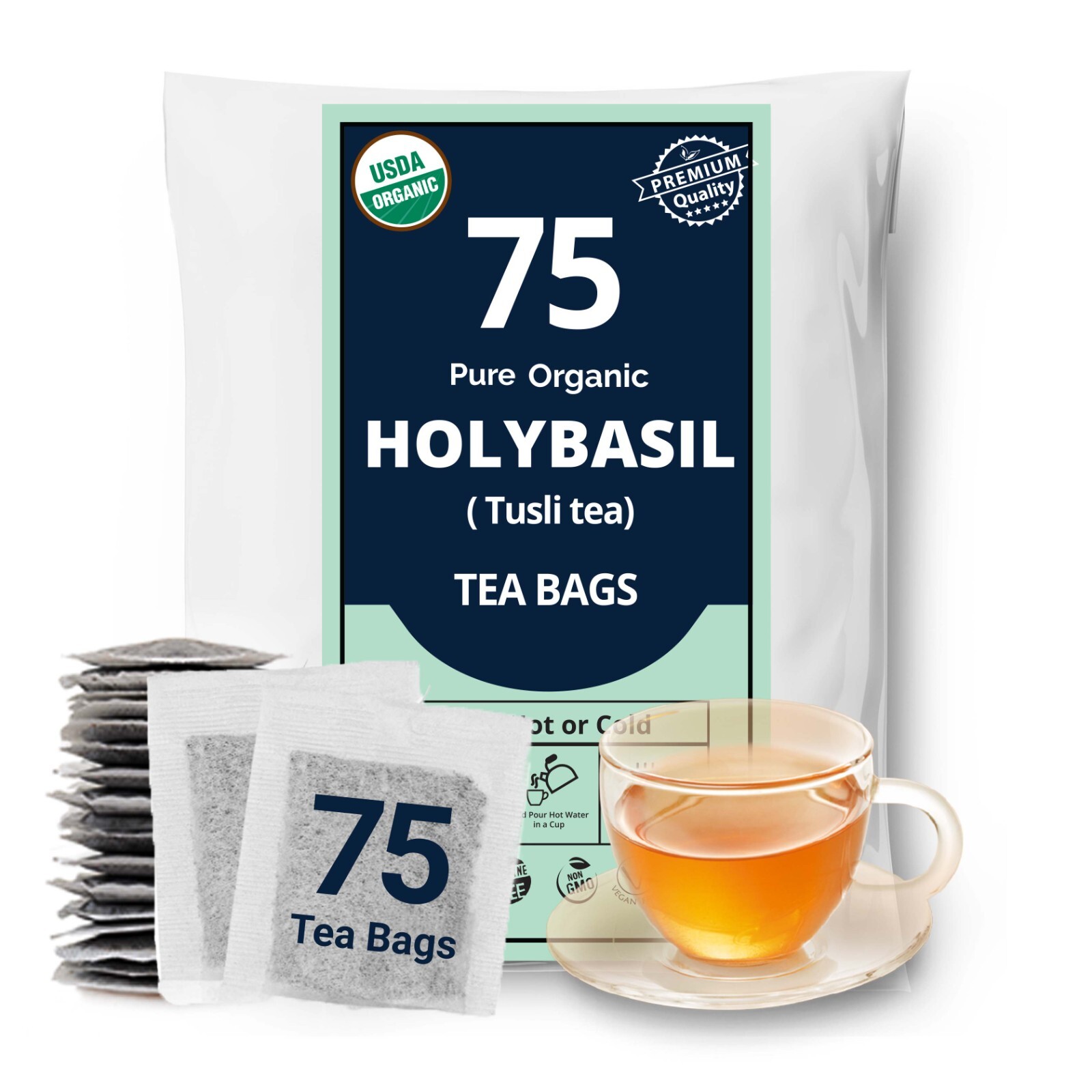 75 Organic Holy Basil Tea Bags, Pure Tulsi Holy Basil, Tulsi Tea