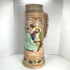 Vintage 1974 Bar Scene Ceramic Beer Stein 12" Tall Collectible Relief Mug