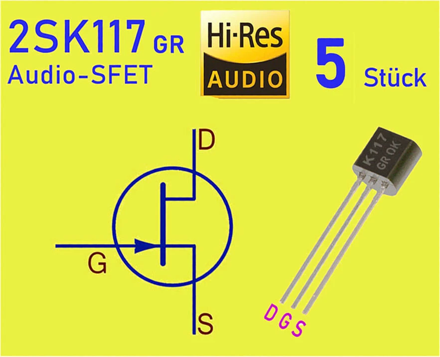 5 pcs  2SK117 -GR  N-Kanal Audio  JFET 50V / max. 6.5mA TO-92  Letter from DE - Bild 1 von 1