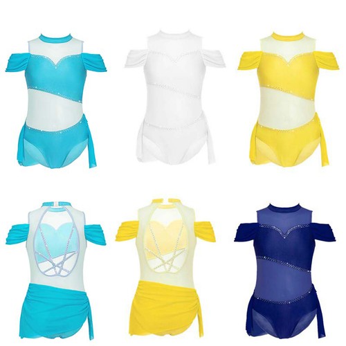 Kids Girls Skirt Leotard Straps Hollow Back Patchwork Style Leotards Jumpsuit - Picture 2 of 42