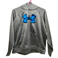 Under Armour Storm Hoodie Youth YXL Heathered Grey Loose Fit Blue UA Logo GUC