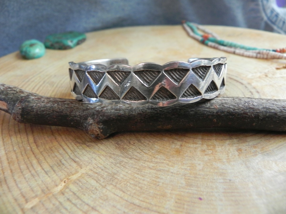 Stamped Sterling Silver Cuff Bracelet Triangle designs by Douglas