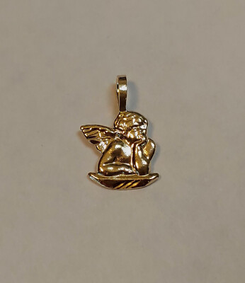 New 14k Yellow Gold Small Angel Cherub Charm Pendant