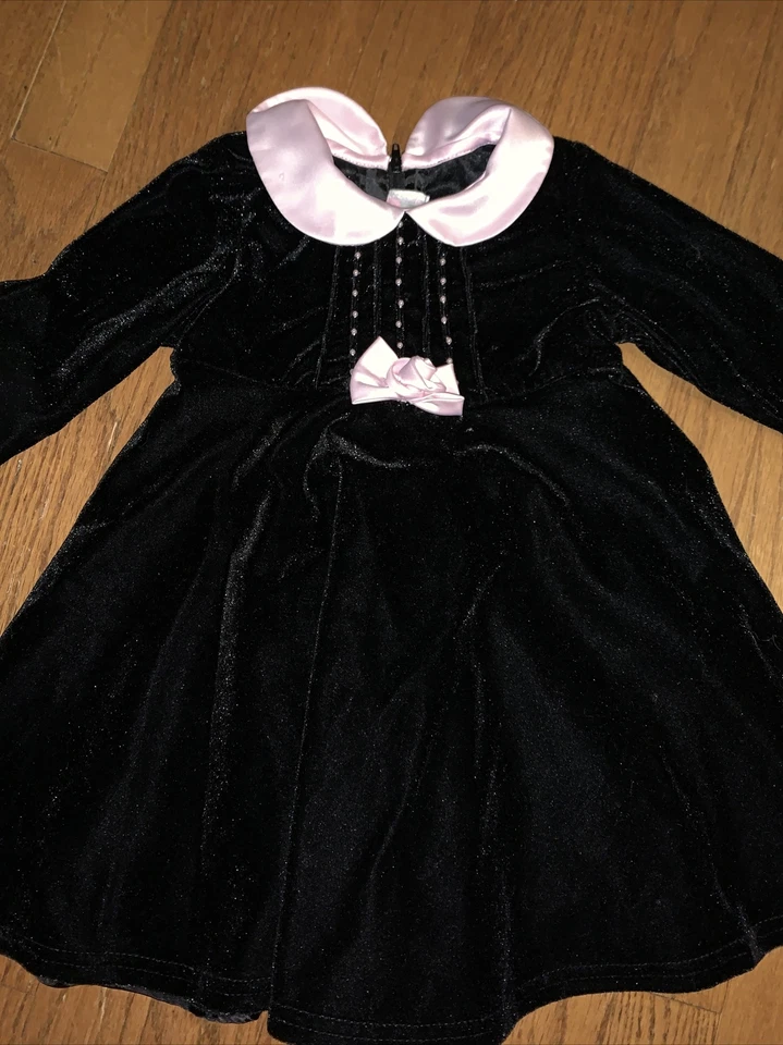 SOPHIE ROSE Wedding Flower Girl Black Velvet Pink Collar Church Dress ❤️tb11j10 - Image 2 of 4