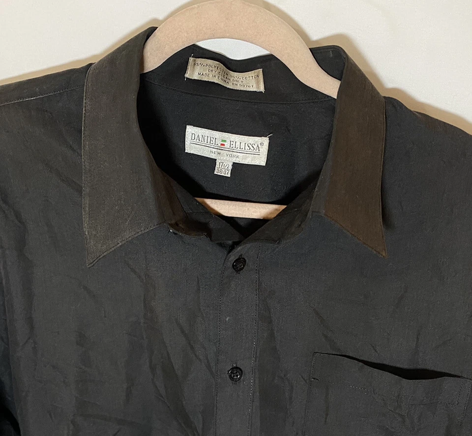 Camisa Daniel Ellissa Abotonada Adulto XL 17 1/2 35/36 Negra Manga Larga Para Hombre Foto 2 de 4