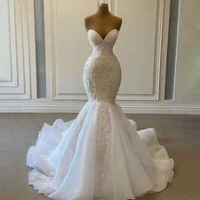 Luxury Mermaid Wedding Dresses Beading Appliques Backless Strapless Bridal Gowns