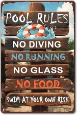 Pool Rules Sign Outdoor Funny Vintage Metal Tin Sign No Diving Pool Signs Swimmi