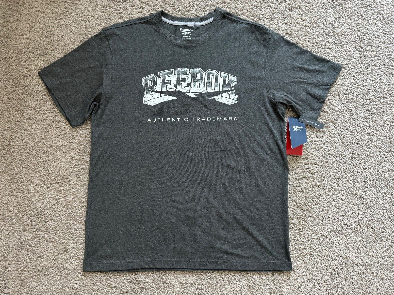 Reebok Letterman Tshirt Charcoal Heather Gray Men's Size LARGE (NWT)