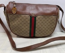 Vintage Authentic Gucci Micro GG Stripe Leather Canvas PVC shoulder bag Sherry