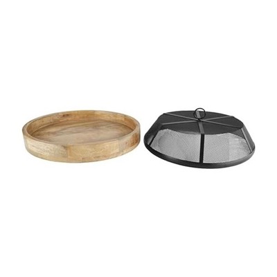 Gourmet Basics Mikasa Mango Wood Lazy Susan 14.5'' Iron Mesh Cover