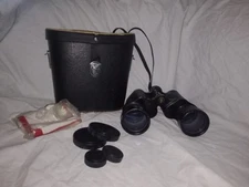 VINTAGE BINOLUX 10X50 EXTRA WIDE ANGLE BINOCULARS W/LENS CAPS AND CASE