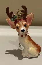 Noble Gems Chihuahua with Antlers Glass Ornament (Kurt Adler) NEW