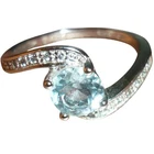 Vintage RVC Sterling Silver Bypass Ring Pale Blue Topaz Aquamarine Size 6 925