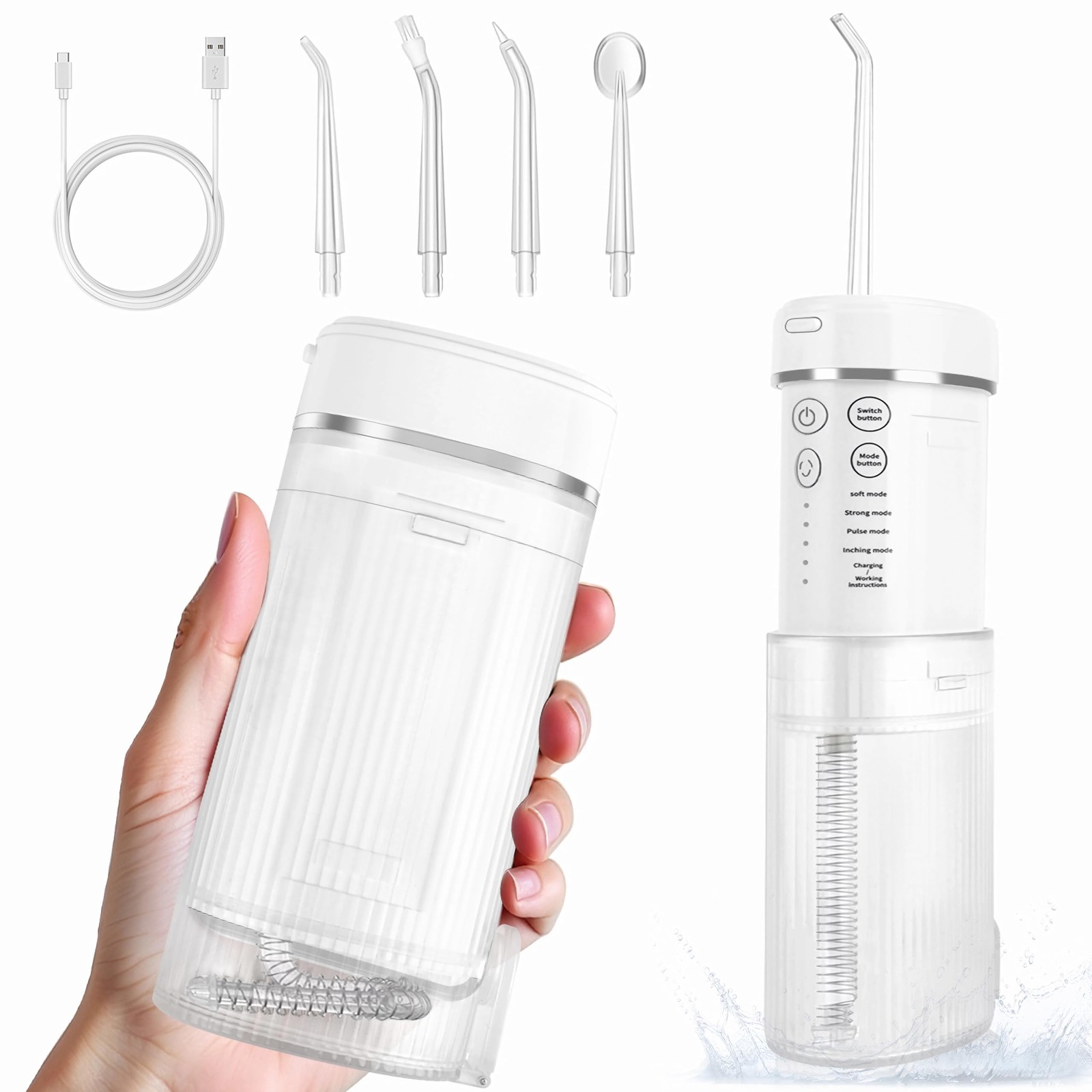 Hydropulseur buccal portable de voyage, jet dentaire électrique sans fil blanc épuré