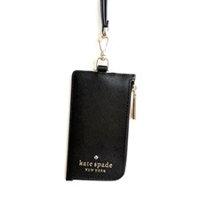 NWT Kate Spade Saffiano Leather Card And ID Case Mini Wallet Lanyard Black
