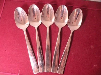 Set Of 5 YAMAZAKI BELGROVE Glossy Stainless Flatware Oval Soup Spoons 7 3/4'' .