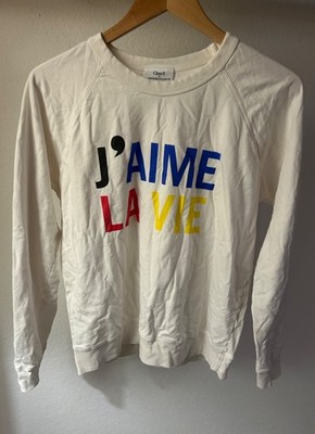 CLARE V. sweatshirt J'AIME LA VIE sz MEDIUM (##HAS STAINS) Women's