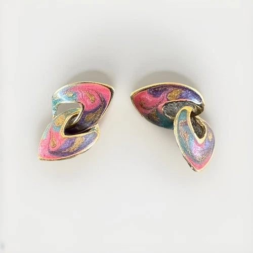 Hand Made Art Deco Earrings 925 Sterling Silver Handpainted Vintage Jewelry