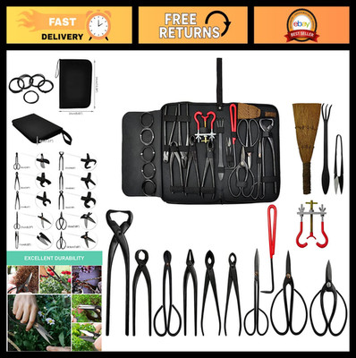 14-Piece Bonsai Tool Kit with Case - Carbon Steel Scissors, Cutters & Shears for