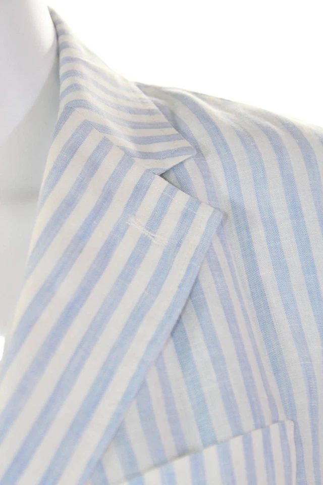 Chaqueta Barena Venezia Mujer Lino Rayas Abotonada Azul Talla 48 Foto 2 de 4