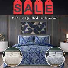 Quilted Bedspread Embossed Pattern 3 Piece Comfortable Bed Throw with Pillowcase