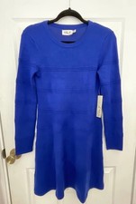NWT Eliza J A-Line Fit & Flare Sweater Dress Women's Large Blue Knit Long Sleeve