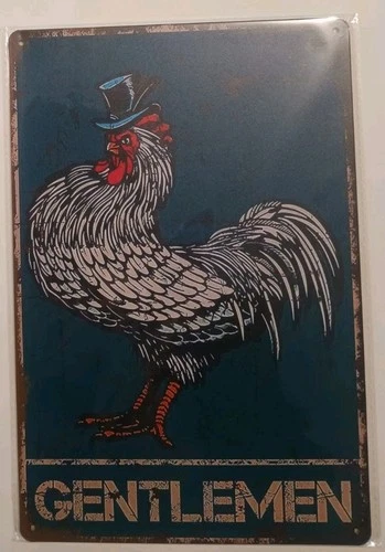 Rooster Chicken Tin Sign Gentlemen Bathroom 8x12 Vintage Style Humor Hen New
