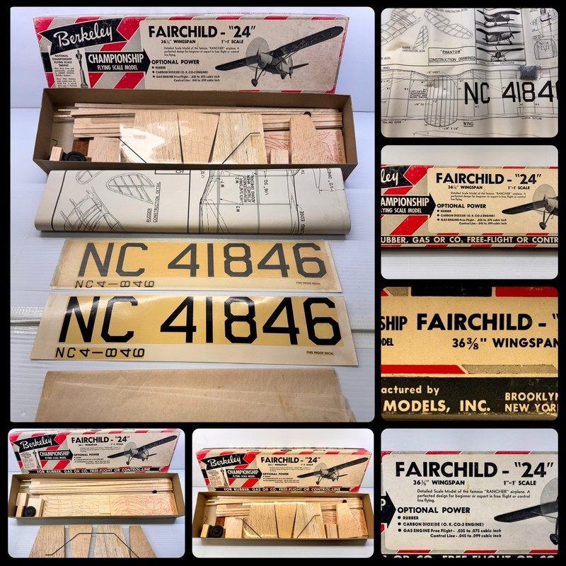 Berkeley Fairchild "24" Balsa Wood Model Airplane Kit Rare NEW IN BOX WB21