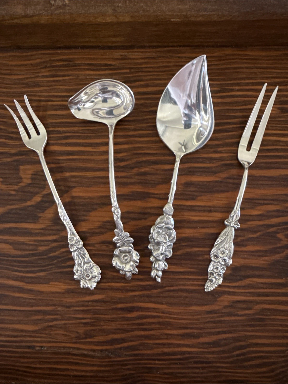 Vintage REED & BARTON Harlequin Gravy Ladle, Jelly Server, Pickle & Olive Forks
