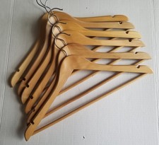 Lot of 6 Vintage Blond Solid Wood Jacket Suit Hangers With Bar