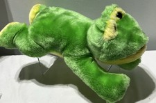Kellytoy Frog Plush Stuffed Animal Neon Green Yellow Laying Down Soft 14