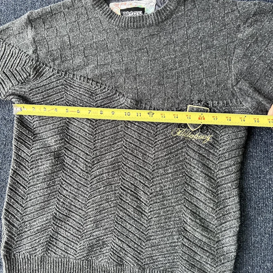 Y2K Billabong Sweater Mens Large Gray Crewneck Knit Chevron Textured Wool Blend - Image 3 of 4