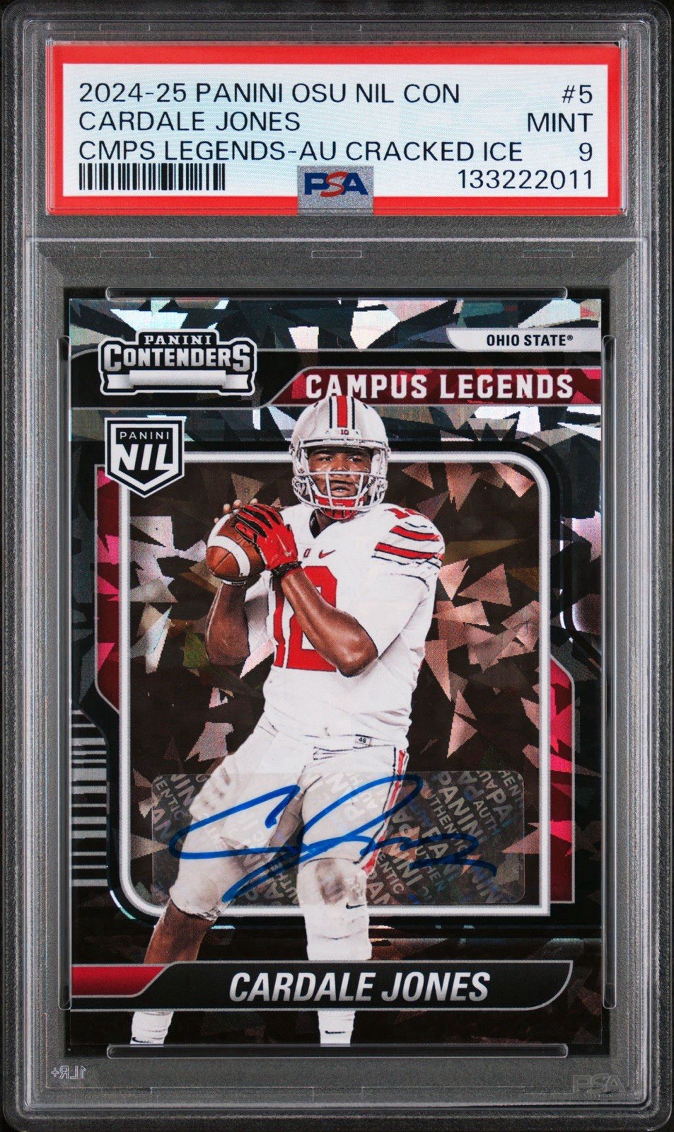 2024-25 PANINI OSU NIL CON CARDALE JONES /25 CMPS LEGENDS AUTO CRACKED ICE PSA 9 view 8
