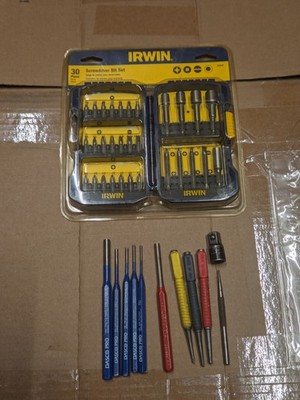 Lot of Hand Tools Irwin 357030 Screwdriver Bit Set with 10 Piece Punch Roll Pins