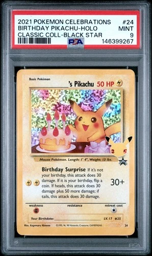 2021 POKEMON CELEBRATIONS CLASSIC COLLECTION #24 BIRTHDAY PIKACHU-HOLO PSA 9