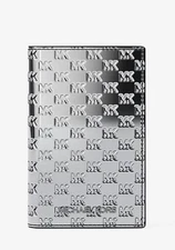 Michael Kors Cooper Folding Metallic Logo Debossed Silver Card Case Nwts $128