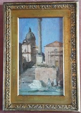 quadro roma scuola romana veduta del foro con chiesa olio su cartoncino ritratto