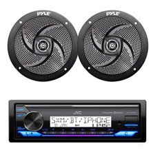 JVC KD-X38MBS in-Dash Bluetooth Marine Radio, 2x 5.25" 180W Black Boat Speakers