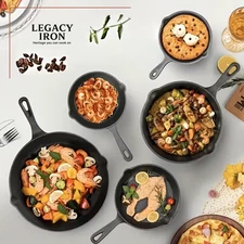 4pcs Cast Iron Skillet Set, Pre-Seasoned Non-Stick Frying Pan Legacy Set : USA