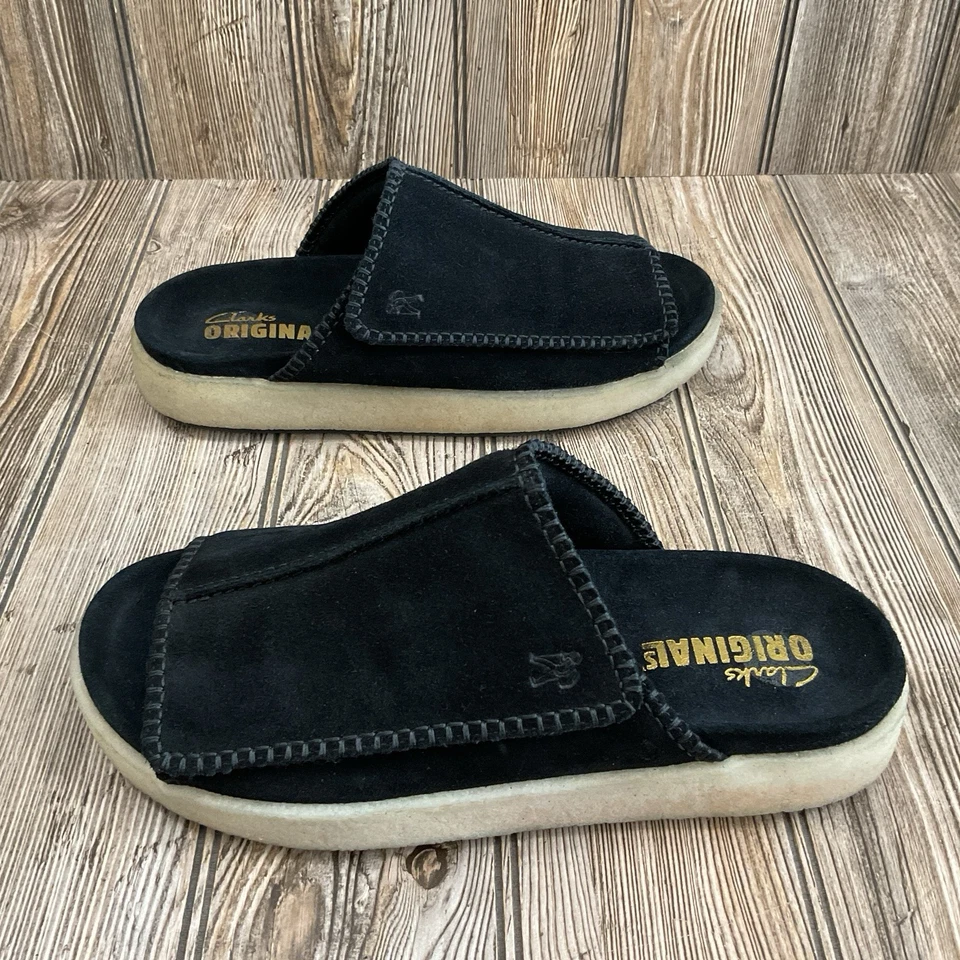 Sandalias Clarks Originals Para Hombre Gamuza Negra Sobreleigh Slide. Slip On Talla 12 NUEVO Foto 3 de 4