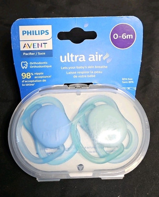 Philips Avent Ultra Air Pacifiers 0-6 Months 2 Pack BPA Free Sterilizer Case