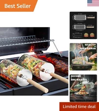 BBQ Grill Basket Stainless Steel Removable Handle Outdoor Camping Accessories