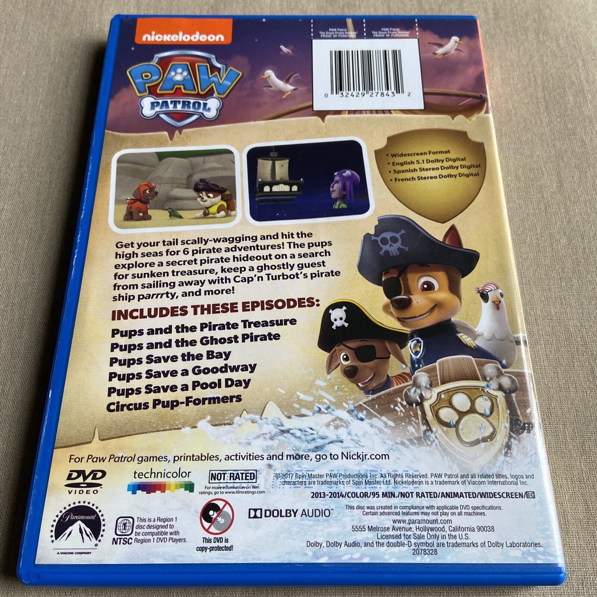 Paw Patrol: Great Pirate Rescue! (DVD) Nickelodeon Kids Show Service Dog 