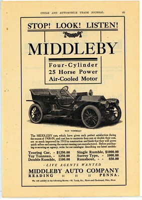1910 Middleby Auto Co. Ad: Toy Tonneau Motor Car - Reading, Pennsylvania