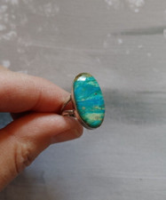 Vintage Ring size 6 sterling silver Peruvian blue opal opalina oval