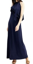 NWT $140 MICHAEL KORS NAVY RUFFLE MAXI DRESS w GROMMETS M MEDIUM
