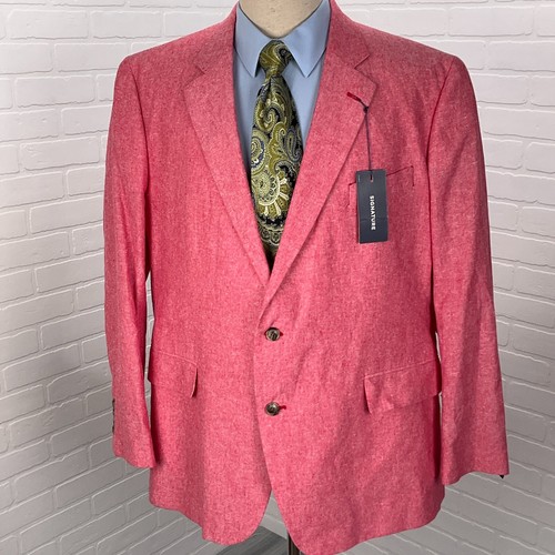 Stafford Blazer Men 50 Regular Red Signature Classic Fit Linen Cotton NWT