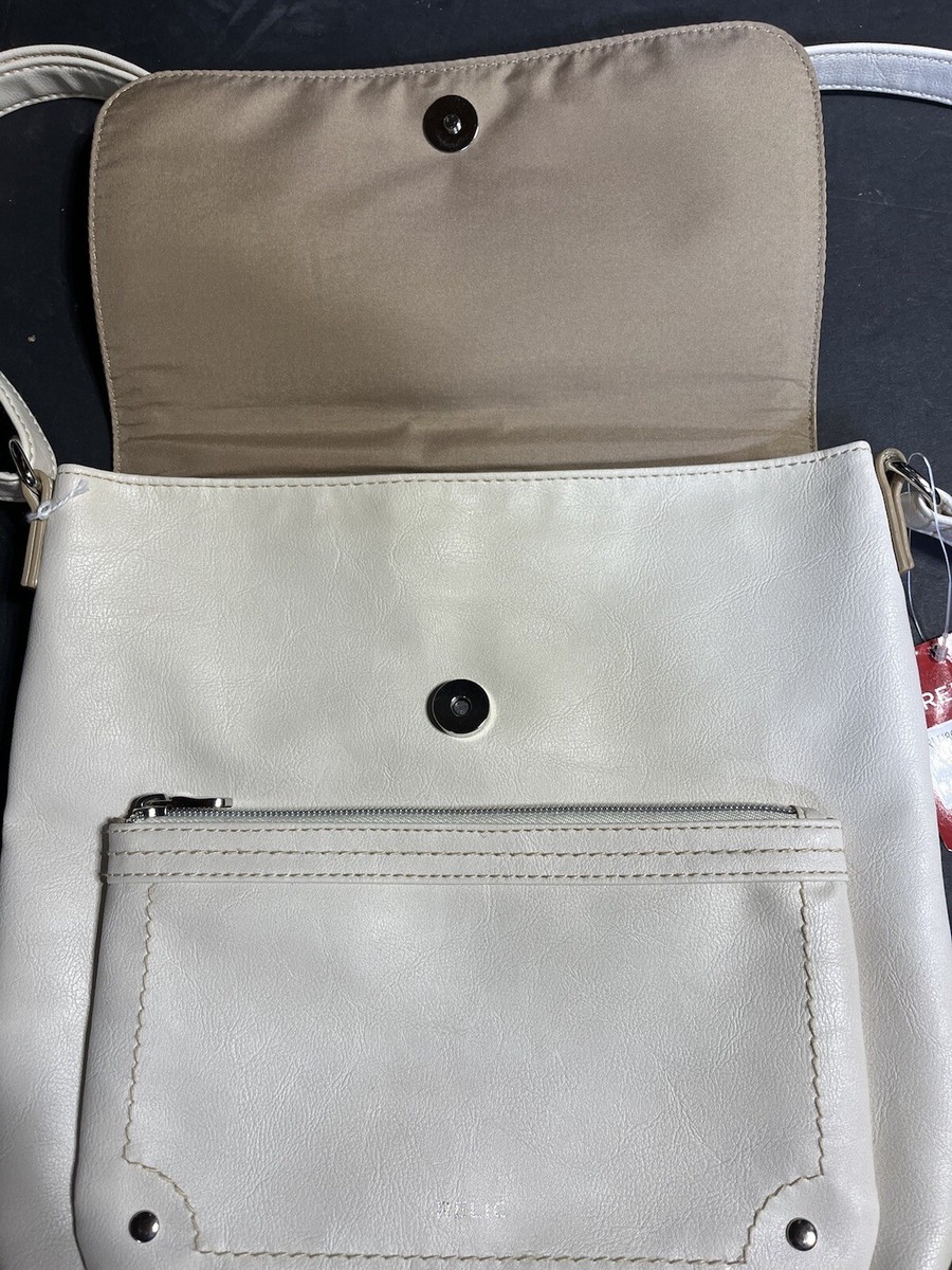 New Relic Women's Beige Faux Leather Organizer Shoulder Bag. New