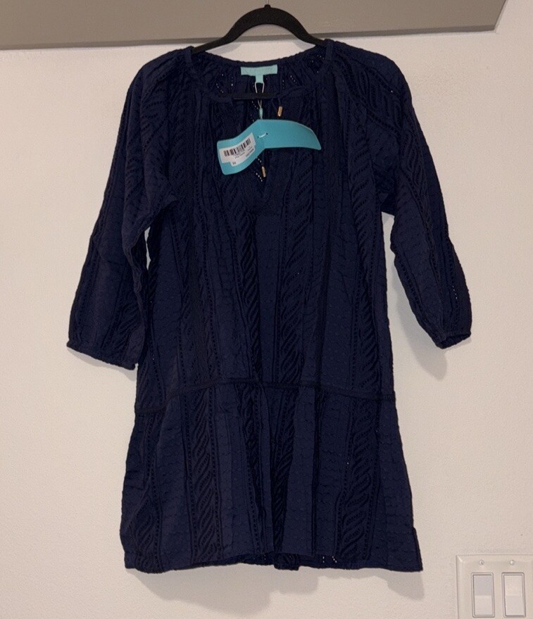 Melissa Odabash Ashley Embroidered Mini Dress Swim Coverup In Navy SZ XS NWT